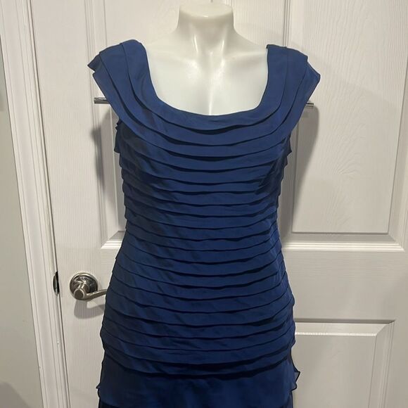 Tadashi collection blue tiered ruffle silk formal dress size 12 - Picture 3 of 9
